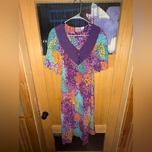 Daffodil Dress Womens M Floral Short Sleeve -boho-100% Cotton Hippy-western